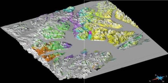 Topography Model of Adventdalen. Using the existing brothers , Nnen which it is hoped can be used to examine the bedrock for geothermal energy. 